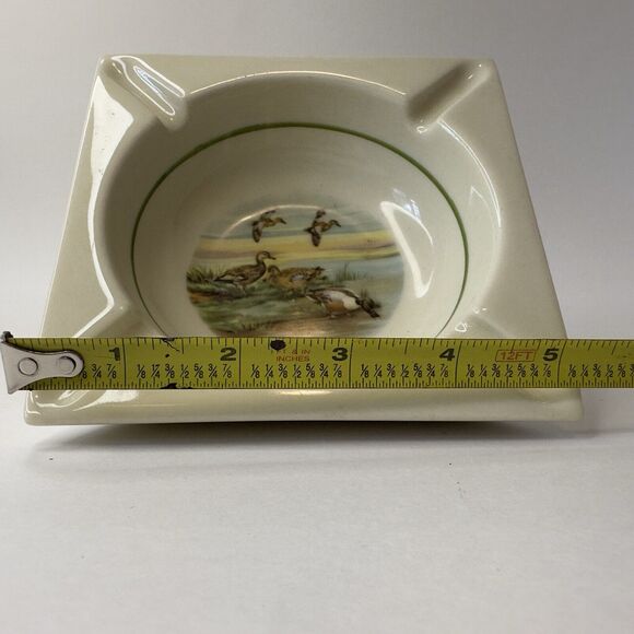 HYALYN POTTERY Porcelain 621 Ashtray Vintage Mallard Ducks 5.25" square - Picture 7 of 12